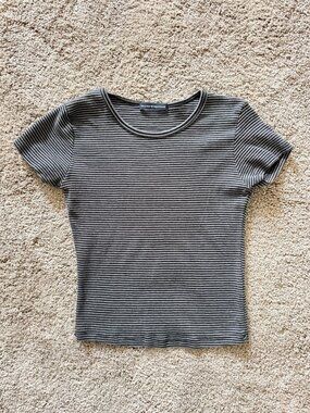 Brandy Melville Gray Black Stripped T-Shirt Crop Short Sleeve Top